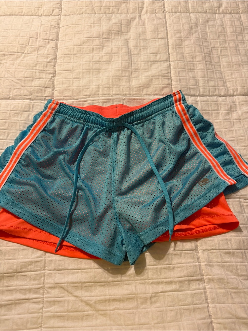 Marika Teal Mesh Athletic Shorts with Orange Liner